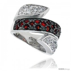 Sterling Silver & Rhodium Plated Spiral Band, w/ 2mm High Quality CZ's (17 Ruby, 14 White), 11/16" (17 mm) wide