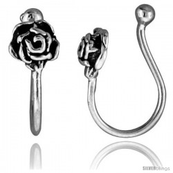 Small Sterling Silver Rose Non-Pierced Nose Ring (one piece) 7/16 in
