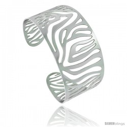 Stainless Steel Cuff Bangle Bracelet Zebra Stripes Cut-out 1 3/4 in wide, size 7.5 in