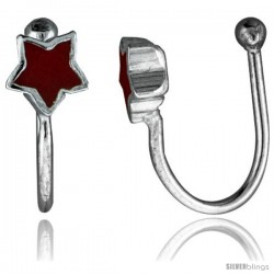 Small Sterling Silver Red Enamel Star Non-Pierced Nose Ring (one piece)