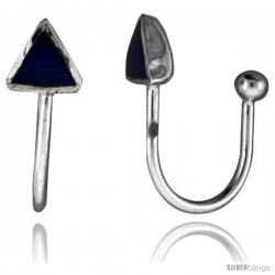 Small Sterling Silver Blue Enamel Triangle Non-Pierced Nose Ring (one piece)