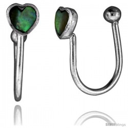Small Sterling Silver Abalone Shell Heart Non-Pierced Nose Ring (one piece)