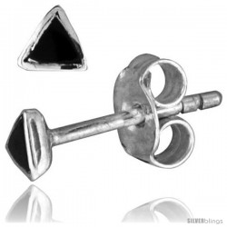 Tiny Sterling Silver Black Enamel Stud Earrings, 1/8 in(3 mm)