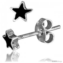 Tiny Sterling Silver Black Enamel Star Stud Earrings, 3/16 in(4.5 mm)