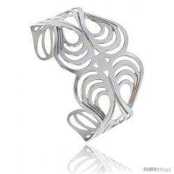 Stainless Steel Cuff Bangle Bracelet Swirl Pattern Cut-out 1 3/4 in wide, size 7.5 in