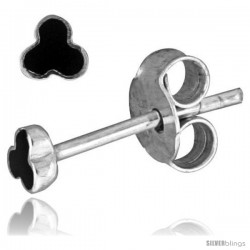 Tiny Sterling Silver Black Enamel Stud Earrings, 1/8 in(3 mm) -Style Es219