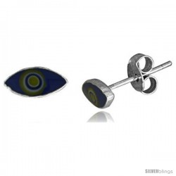 Small Sterling Silver Blue Enamel Eye Stud Earrings, 11/32 in(9 mm) wide