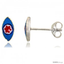 Small Sterling Silver Blue Enamel Eye Stud Earrings, 11/32 in(9 mm) wide -Style Es221