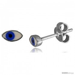 Small Sterling Silver Enamel Eye Stud Earrings, 1/4 in(6 mm) wide