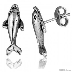 Tiny Sterling Silver Dolphin Stud Earrings 9/16 in