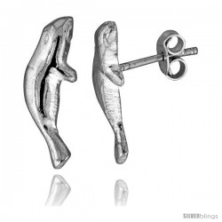 Tiny Sterling Silver Manatee Stud Earrings 3/4 in