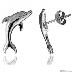 Tiny Sterling Silver Dolphin Stud Earrings 13/16 in