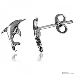 Tiny Sterling Silver Dolphin Stud Earrings 1/2 in