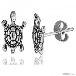 Tiny Sterling Silver Turtle Stud Earrings 7/16 in