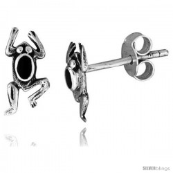 Tiny Sterling Silver Frog Stud Earrings 7/16 in