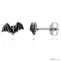 Tiny Sterling Silver Bat Stud Earrings 9/16 in