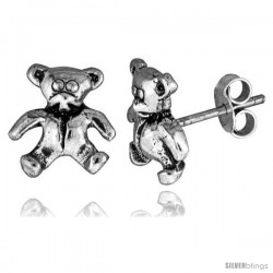 Tiny Sterling Silver Bear Stud Earrings 3/8 in -Style Es236