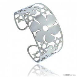 Stainless Steel Cuff Bangle Bracelet Stars Butterflies & Floral Cut-outs 1 3/4 in wide, size 7.5 in