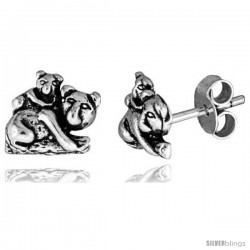 Tiny Sterling Silver Koala Bear Stud Earrings 3/8 in