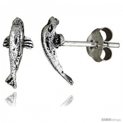 Tiny Sterling Silver Dolphin Stud Earrings 1/2 in -Style Es24