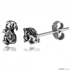 Tiny Sterling Silver Dog Stud Earrings 5/16 in