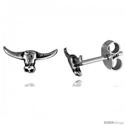 Tiny Sterling Silver Cow's Head Stud Earrings 7/16 in