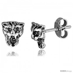 Tiny Sterling Silver Tiger Face Stud Earrings 5/16 in