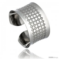 Stainless Steel Cuff Bangle Bracelet Laser Etched Checkerboard Pattern 1 1/2 in wide, size 7.5 in