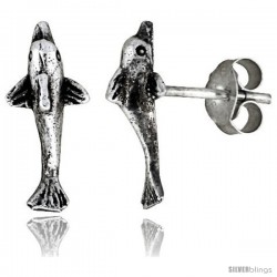 Tiny Sterling Silver Dolphin Stud Earrings 7/16 in