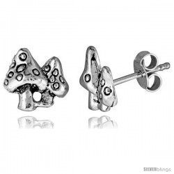 Tiny Sterling Silver Mushroom Stud Earrings 3/8 in