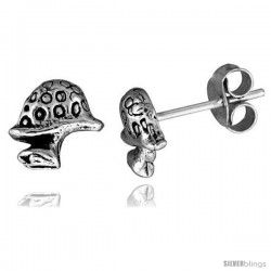 Tiny Sterling Silver Mushroom Stud Earrings 5/16 in