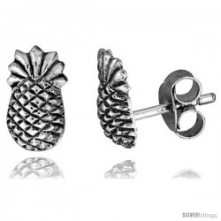 Tiny Sterling Silver Pineapple Stud Earrings 3/8 in