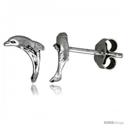 Tiny Sterling Silver Dolphin Stud Earrings 5/16 in