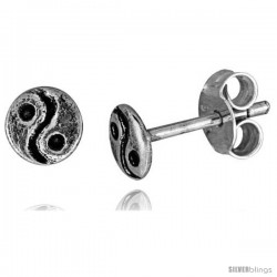 Tiny Sterling Silver Yin and yang Stud Earrings 1/4 in
