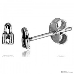 Tiny Sterling Silver Padlock Stud Earrings 1/4 in