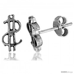 Tiny Sterling Silver $ Sign Stud Earrings 3/8 in
