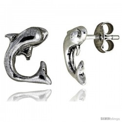 Tiny Sterling Silver Dolphin Stud Earrings 3/8 in -Style Es27