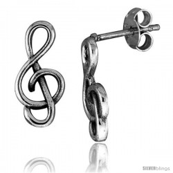 Tiny Sterling Silver G-Clef Stud Earrings 5/8 in