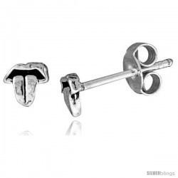 Tiny Sterling Silver Tongue Stud Earrings 1/4 in