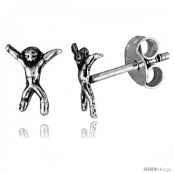 Tiny Sterling Silver Scarecrow Stud Earrings 5/16 in