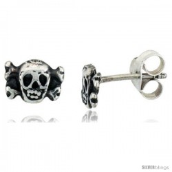 Tiny Sterling Silver Skull Stud Earrings 5/16 in -Style Es279