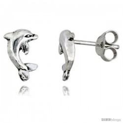 Tiny Sterling Silver Dolphin Stud Earrings 3/8 in -Style Es28