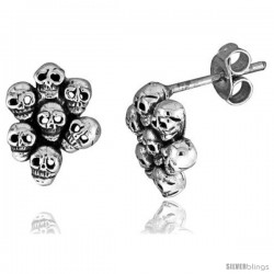 Tiny Sterling Silver Skull Stud Earrings 7/16 in