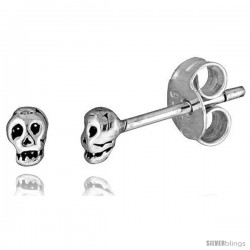 Tiny Sterling Silver Skull Stud Earrings 3/16 in