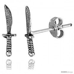 Tiny Sterling Silver Knife Stud Earrings 9/16 in