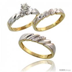 10k Yellow Gold Diamond Trio Wedding Ring Set His 5mm & Hers 4mm