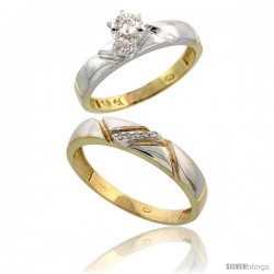 10k Yellow Gold 2-Piece Diamond wedding Engagement Ring Set for Him & Her, 4mm & 4.5mm wide