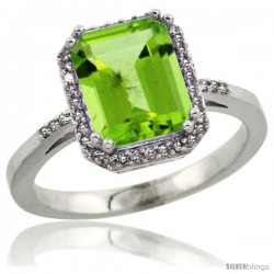 14k White Gold Diamond Peridott Ring 2.53 ct Emerald Shape 9x7 mm, 1/2 in wide