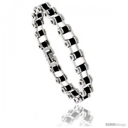 Stainless Steel Solid Link & Rubber Bicycle Chain Bracelet 1/2 in wide, 8 in long -Style Bss65