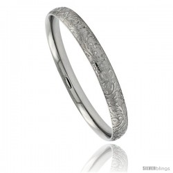 Stainless Steel Slip-on Bangle Bracelet Laser Etched Floral Pattern 5 1/6 in wide, size 7.5 in